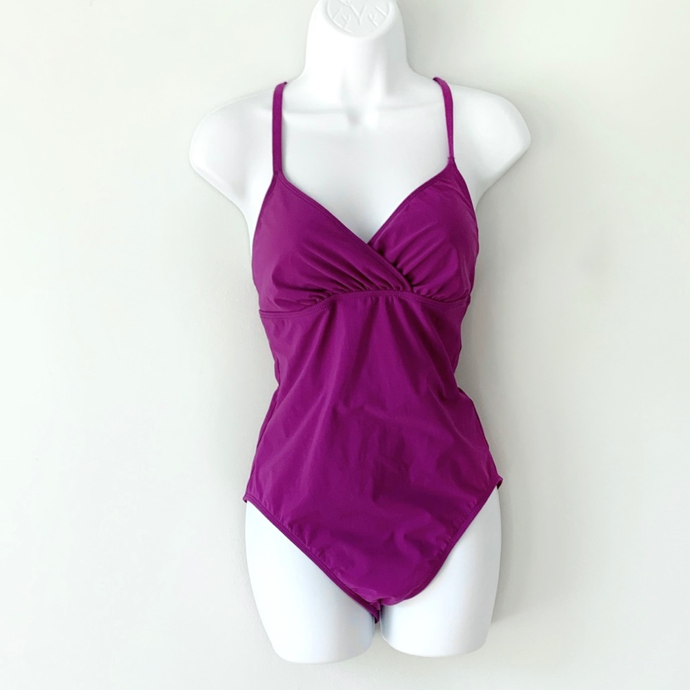 La Blanca One Piece Strappy Bathing Suit Purple 10 Gem